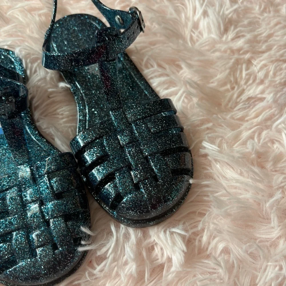 Old Navy Blue Glitter T-strap Fisherman Sandals Sz 13 Kids Girls